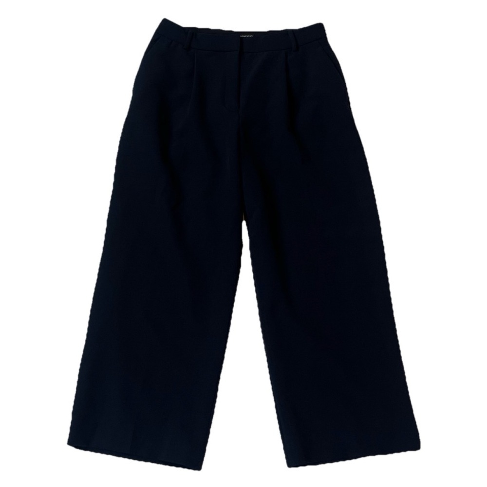 Express High Rise Wide Leg Pleated Crop Ankle Pants Trousers Navy Blue Size 6